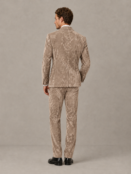 Savile Men's Taupe Crushed Velvet Peak Lapel 2-Piece Suit Set | Jacket & Trousers - Taupe - Taupe (2)