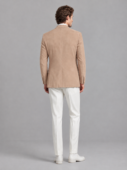 Savile Men's Taupe Velvet Shawl Lapel 2-Piece Tuxedo Suit Set | Jacket & White Trousers - Taupe - Taupe (2)