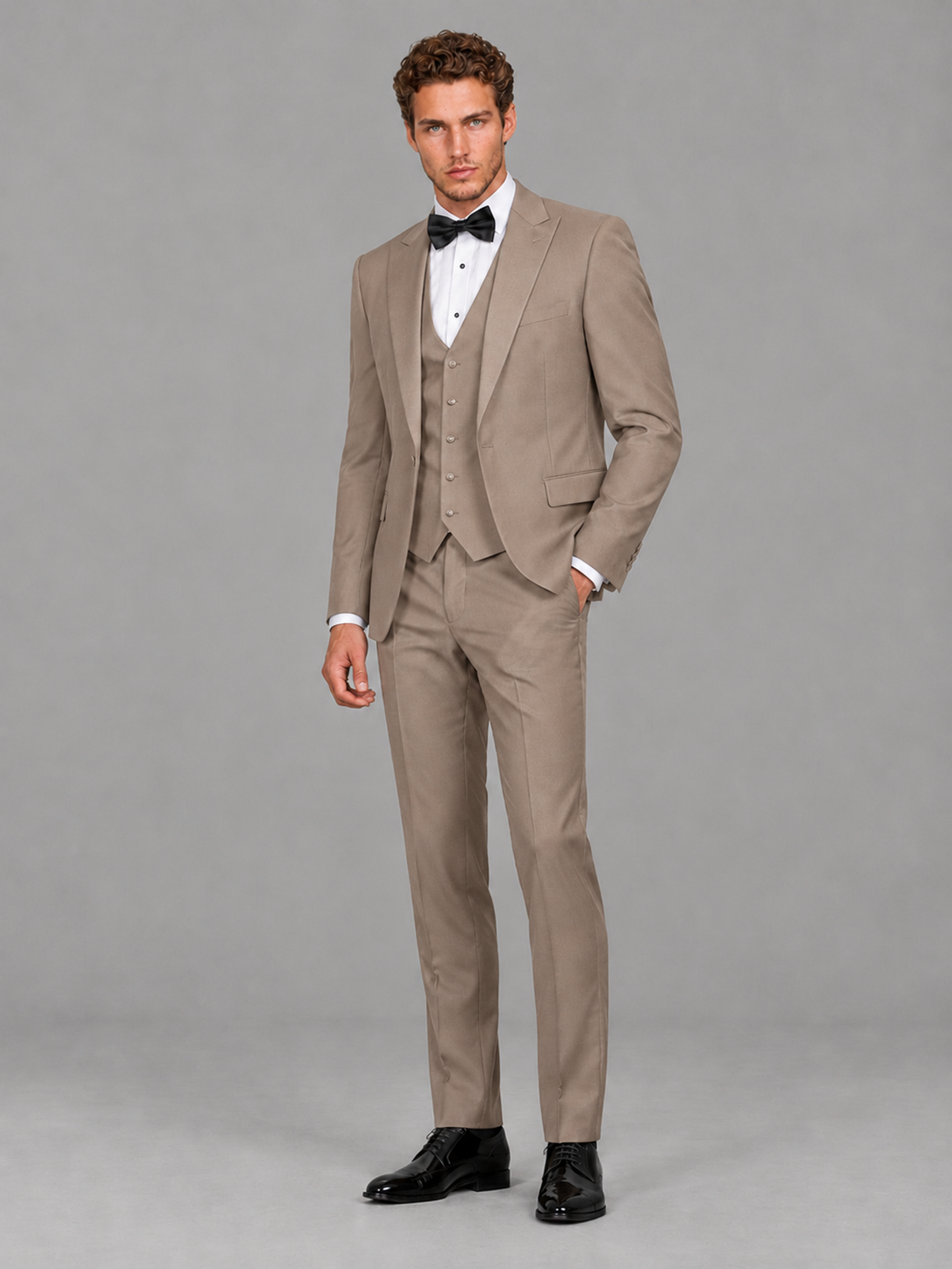 Savile Men's Taupe Peak Lapel 3-Piece Tuxedo Suit | Jacket, Vest & Trousers - Taupe