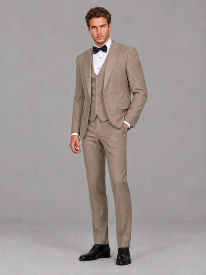 Savile Men's Taupe Peak Lapel 3-Piece Tuxedo Suit | Jacket, Vest & Trousers - Taupe