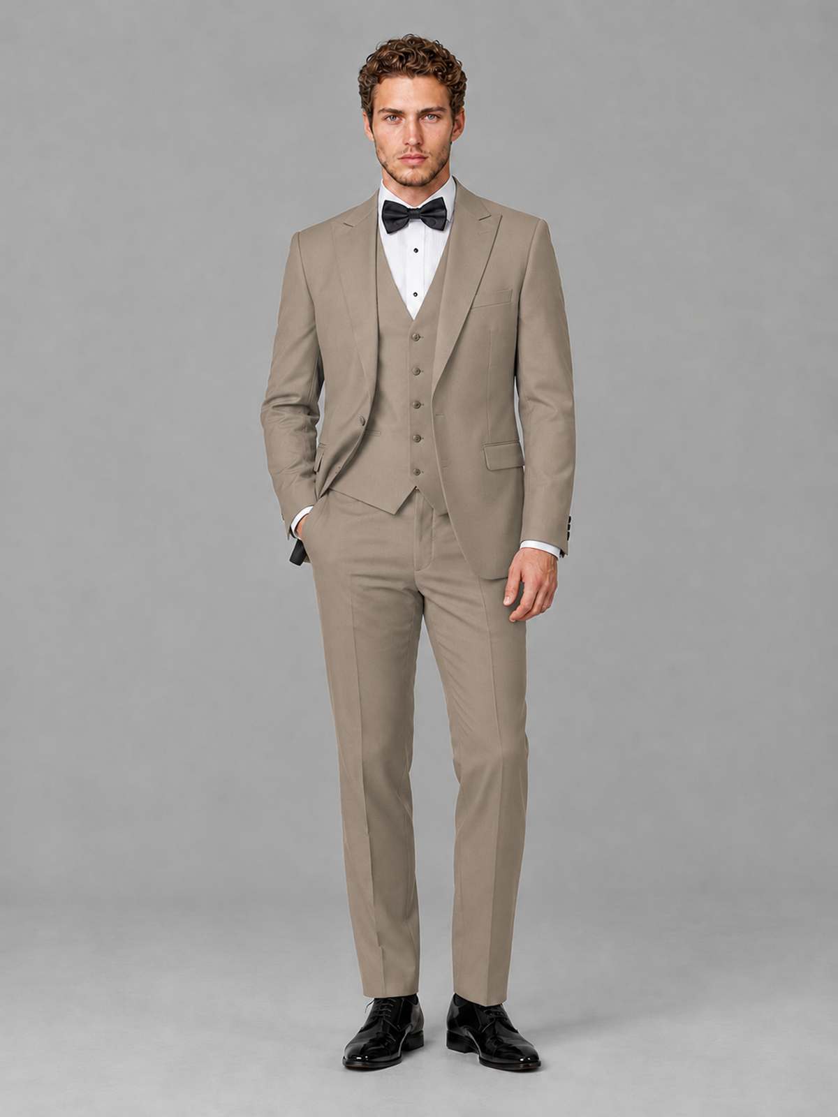 Savile Men's Taupe Peak Lapel 3-Piece Tuxedo Suit | Jacket, Vest & Trousers - Taupe