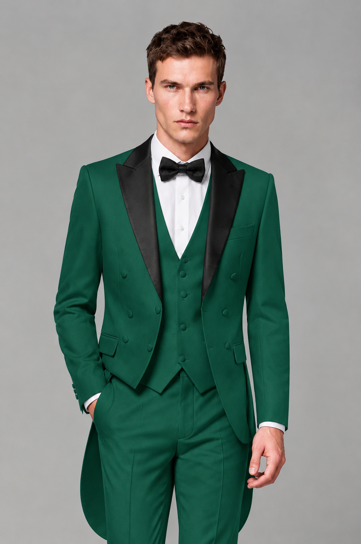 Savile Teal 3-Piece Tailcoat Tuxedo Suit with Black Peak Lapel - Teal - Teal_01