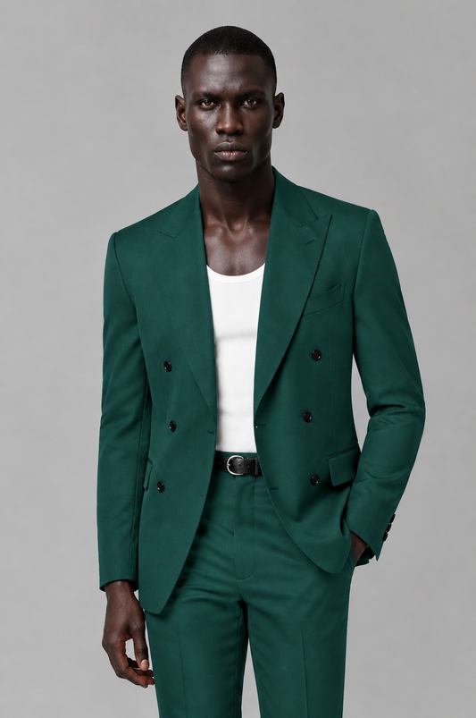 Savile Men's Teal Double Breasted Slim Fit 2-Piece Suit Set – Blazer & Trousers | Wedding Gala Formal - Teal - Teal_01