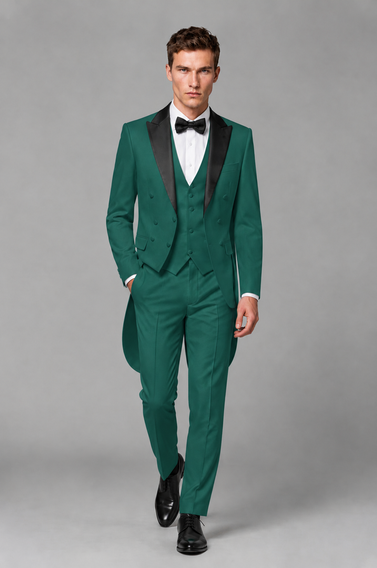Savile Teal 3-Piece Tailcoat Tuxedo Suit with Black Peak Lapel - Teal - Teal_02