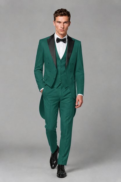 Savile Teal 3-Piece Tailcoat Tuxedo Suit with Black Peak Lapel - Teal - Teal_02