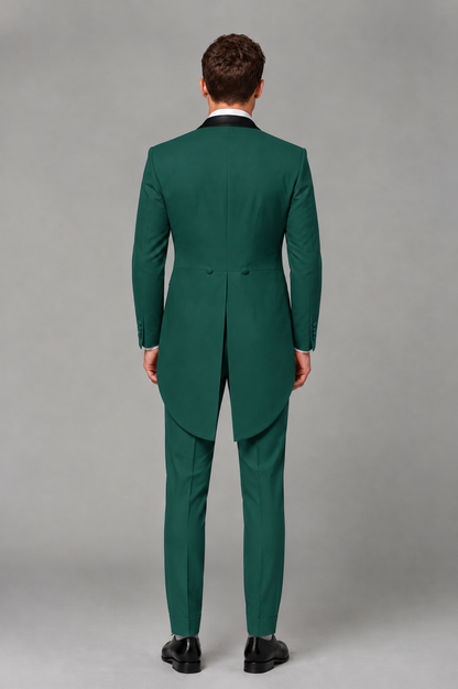 Savile Teal 3-Piece Tailcoat Tuxedo Suit with Black Peak Lapel - Teal - Teal_03