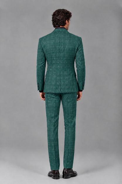 Savile Men's Rust Plaid 2-Piece Double-Breasted Suit – Peak Lapel Slim-Fit Jacket & Trousers Set - Teal - Teal