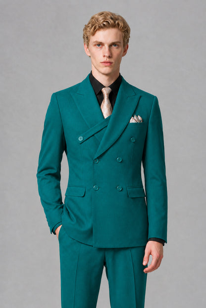 Savile Men's Teal Double-Breasted Two-Piece Suit - Teal