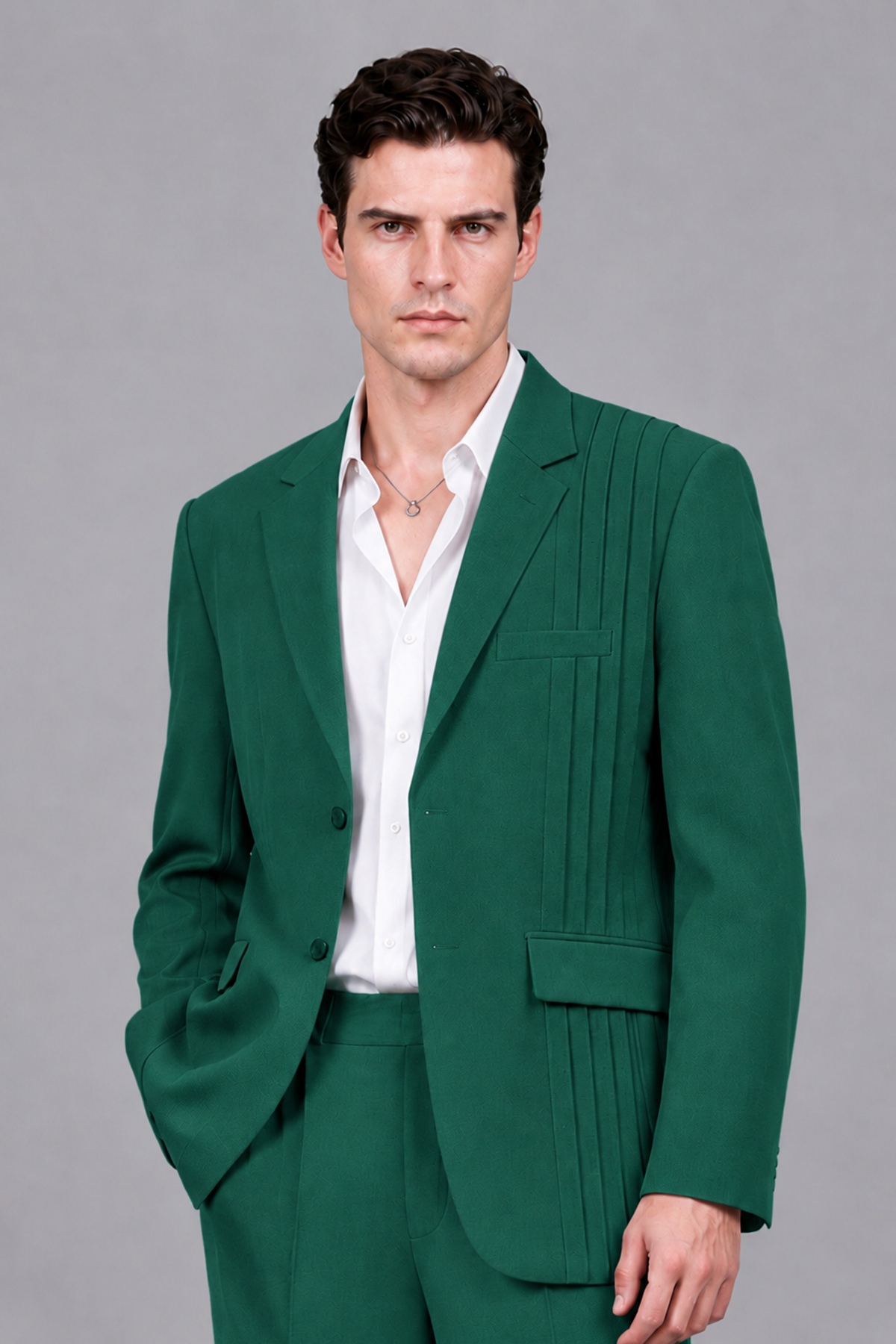 Savile Men's Teal Pleated 2-Piece Suit Set | Notch Lapel Blazer & Tailored Trousers - Teal - Teal_1