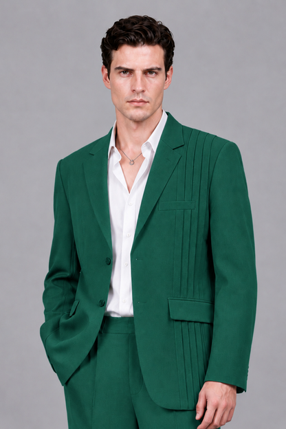 Savile Men's Teal Pleated 2-Piece Suit Set | Notch Lapel Blazer & Tailored Trousers - Teal - Teal_1