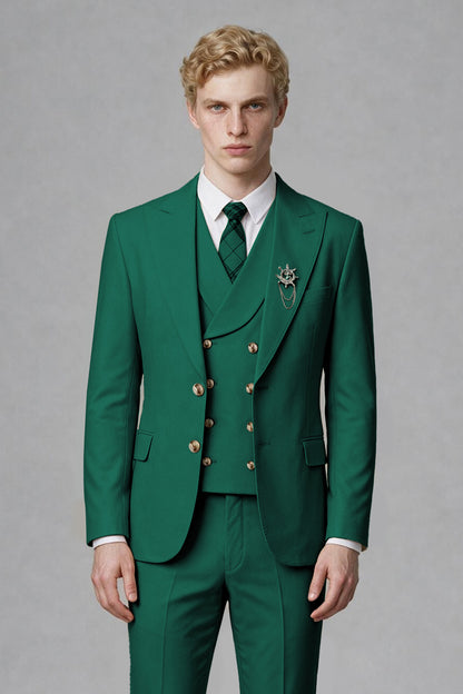 Savile Men's Teal Three-Piece Wedding Suit with Double-Breasted Waistcoat - Teal