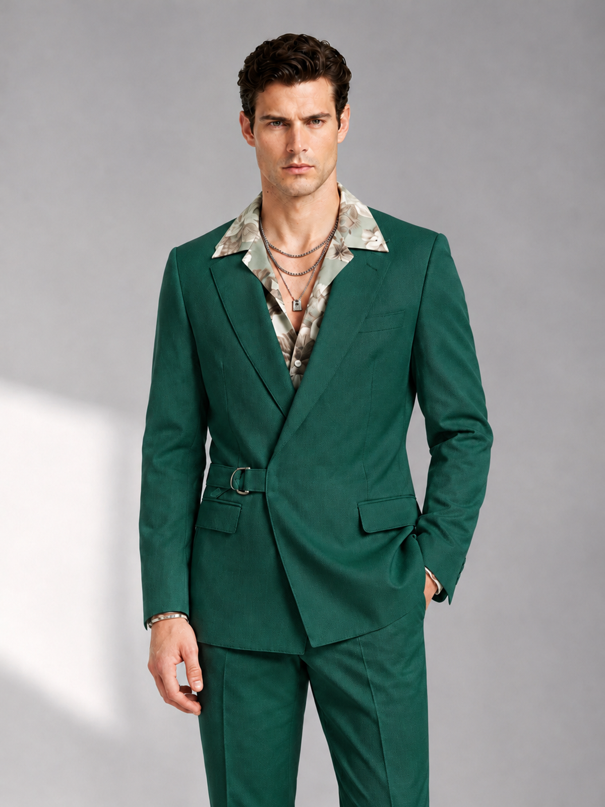 Savile Men's Teal Belted Wrap 2-Piece Suit – Peak Lapel Blazer & Tailored Trousers - SUC060 - Teal - Teal_1
