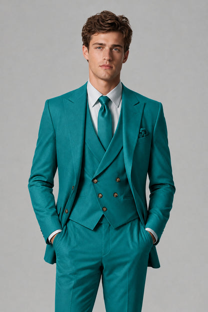 Savile Men's Dusty Teal 3-Piece Suit – Jacket, Vest & Trousers | QX0113 - Teal