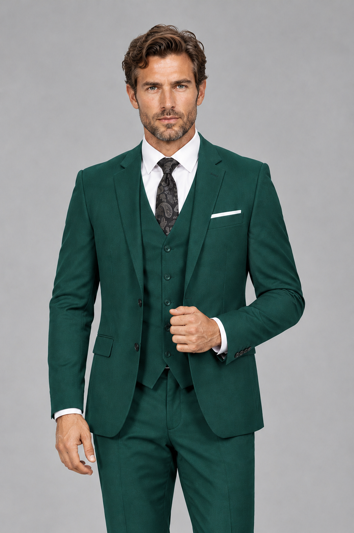 Savile Men's Teal 3-Piece Suit Set – Notch Lapel Blazer, Vest & Trousers - Teal - Teal_1