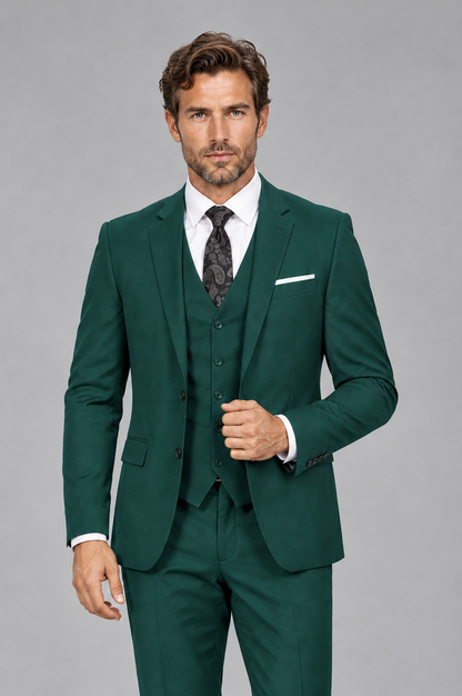Savile Men's Teal 3-Piece Suit Set – Notch Lapel Blazer, Vest & Trousers - Teal - Teal_1