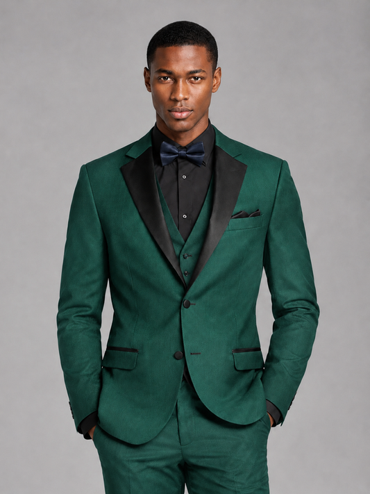 Savile Men's Teal Contrast Shawl Lapel Tuxedo Suit – 3-Piece Wedding, Prom & Black-Tie Formal Set - Teal - Teal_1