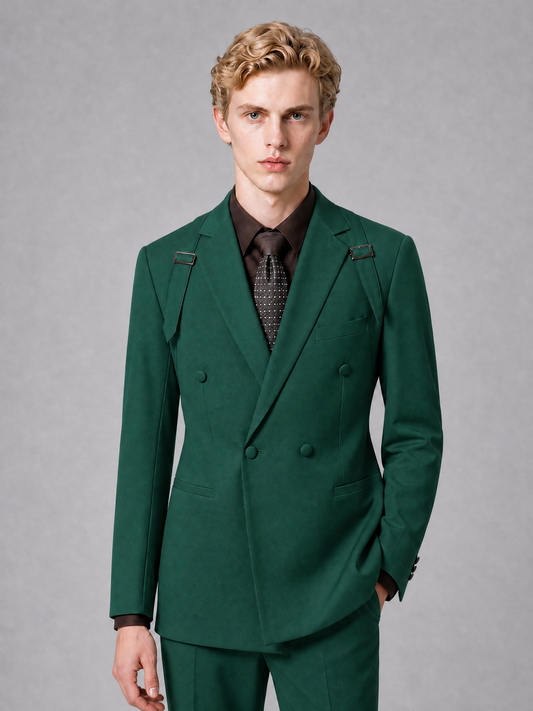 Men's Light Teal Double-Breasted Slim Fit 2-Piece Suit – Peak Lapel Wedding & Business Formal Set - Teal - Teal_1