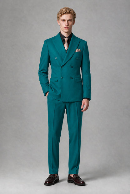 Savile Men's Teal Double-Breasted Two-Piece Suit - Teal