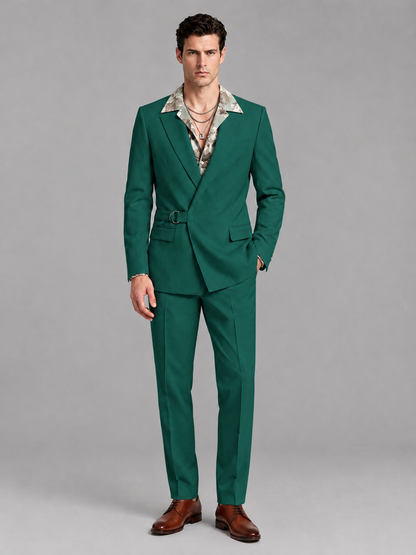 Savile Men's Teal Belted Wrap 2-Piece Suit – Peak Lapel Blazer & Tailored Trousers - SUC060 - Teal - Teal_2
