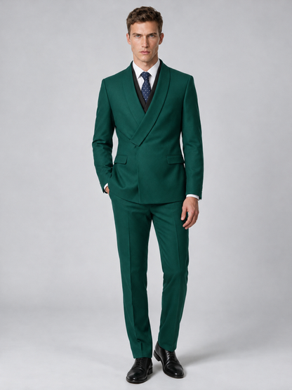Savile Men's Teal Wrap Shawl Lapel 2-Piece Suit Set – Modern Jacket & Trousers - Teal - Teal_2