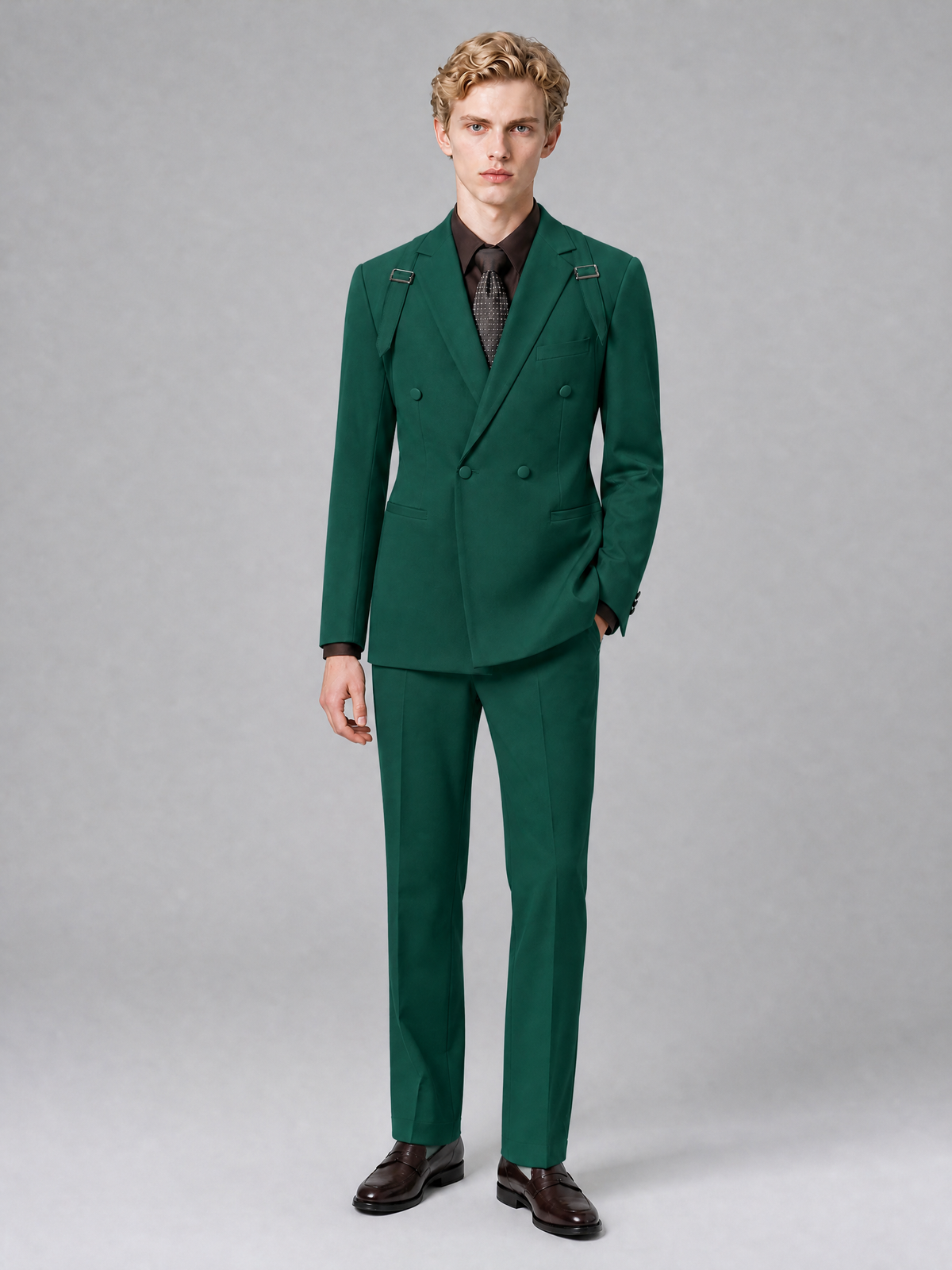Men's Light Teal Double-Breasted Slim Fit 2-Piece Suit – Peak Lapel Wedding & Business Formal Set - Teal - Teal_2