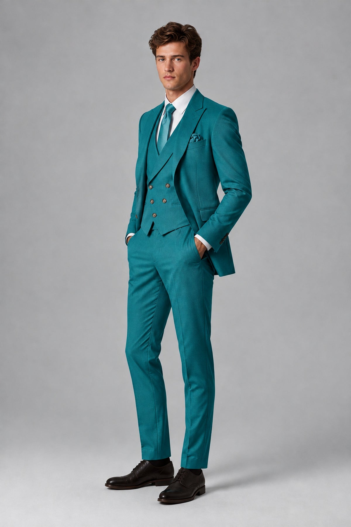 Savile Men's Dusty Teal 3-Piece Suit – Jacket, Vest & Trousers | QX0113 - Teal