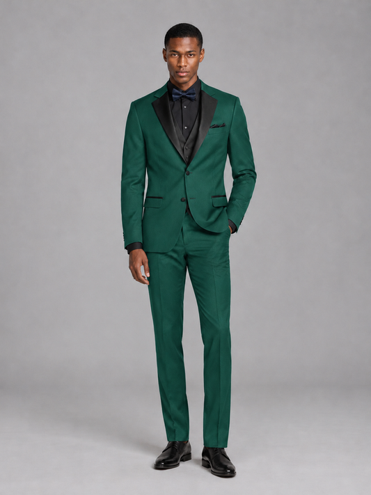 Savile Men's Teal Contrast Shawl Lapel Tuxedo Suit – 3-Piece Wedding, Prom & Black-Tie Formal Set - Teal - Teal_2