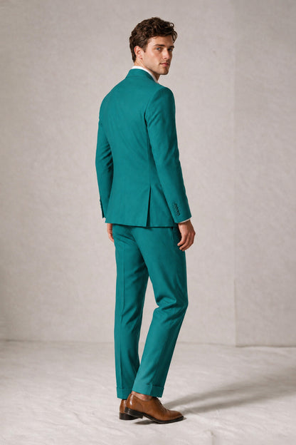 Savile Men's Teal Double-Breasted Slim Fit 2-Piece Suit Set – Peak Lapel Blazer & Cuffed Trousers | Wedding Prom Formal - Teal