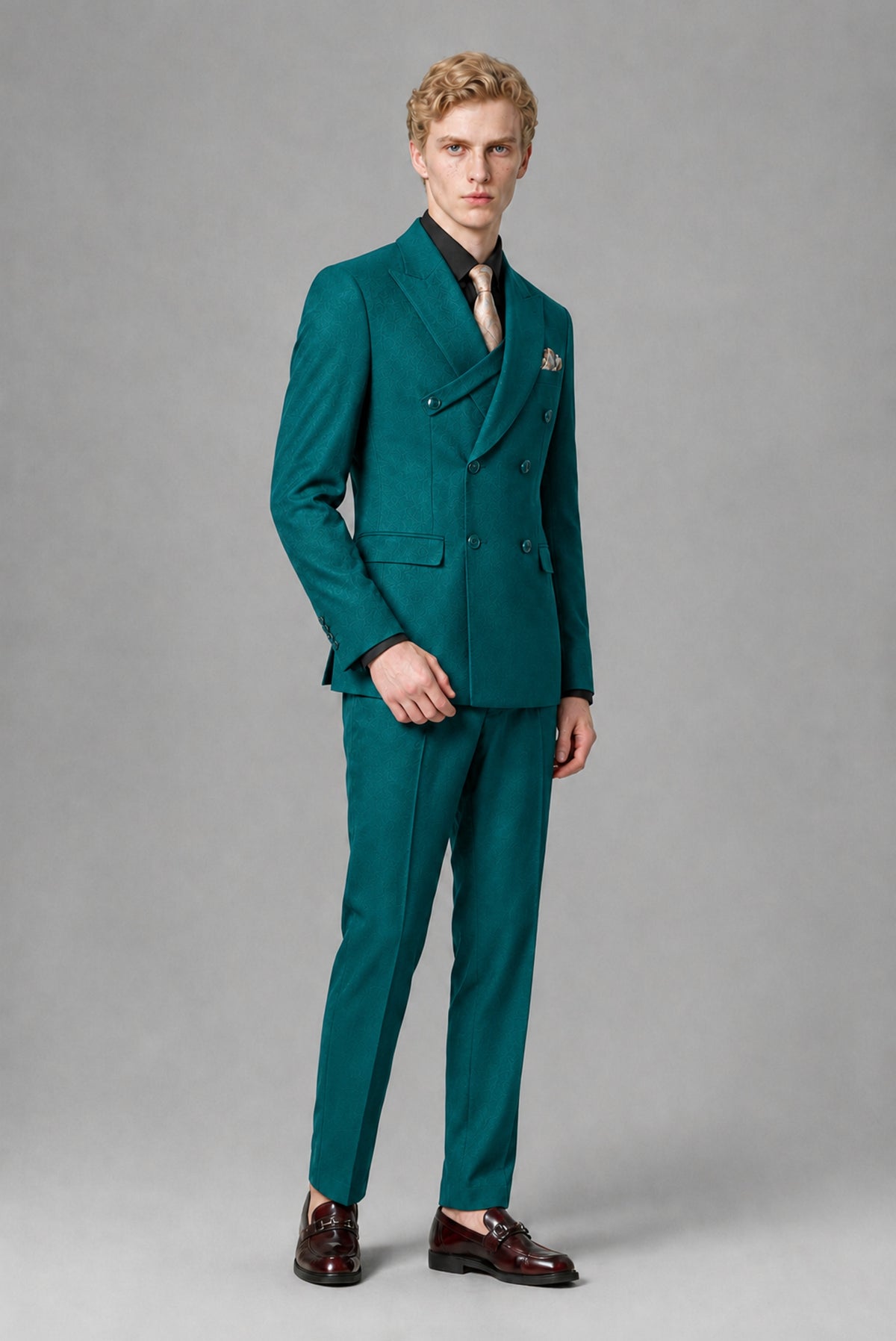 Savile Men's Teal Double-Breasted Two-Piece Suit - Teal