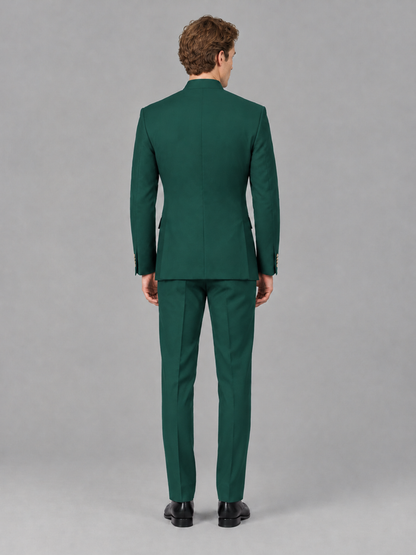 Savile Men's Teal Mandarin Collar Asymmetrical 2-Piece Suit Set – Modern Jacket & Trousers - Teal - Teal_3