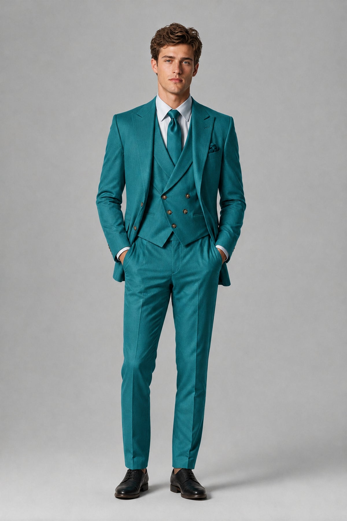 Savile Men's Dusty Teal 3-Piece Suit – Jacket, Vest & Trousers | QX0113 - Teal