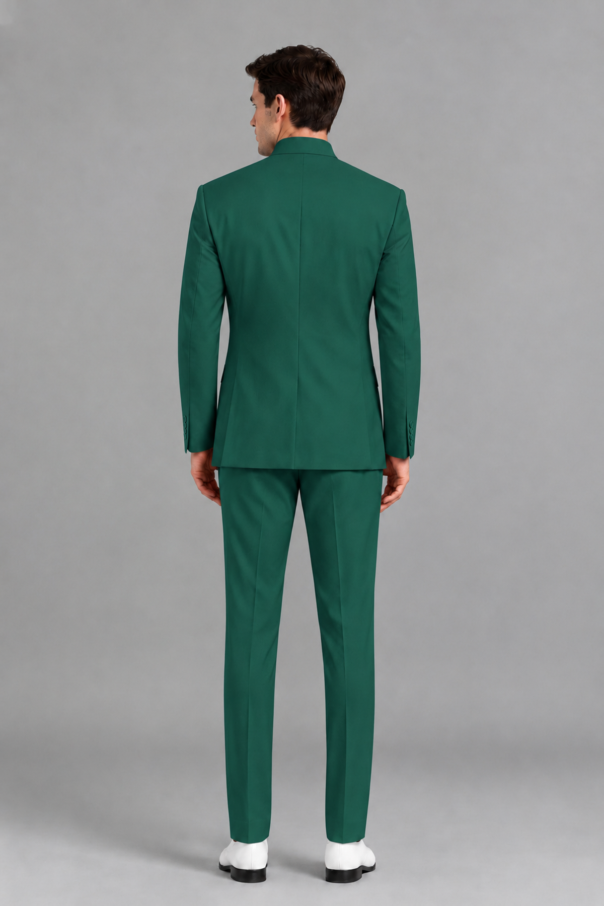 Savile Men's Teal Asymmetrical Mandarin Collar Tuxedo Suit – Modern 2-Piece Gold Button Wedding, Prom & Gala Set - Teal - Teal_3
