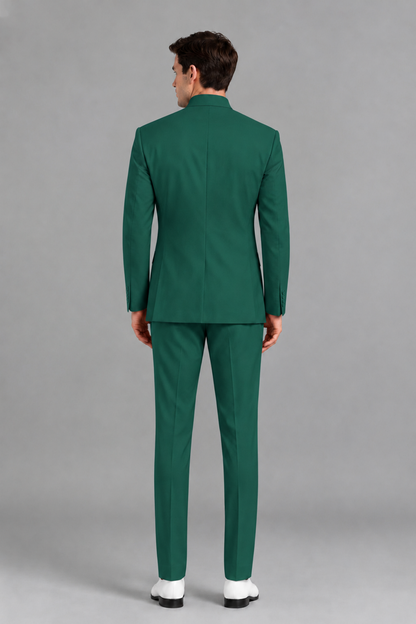Savile Men's Teal Asymmetrical Mandarin Collar Tuxedo Suit – Modern 2-Piece Gold Button Wedding, Prom & Gala Set - Teal - Teal_3