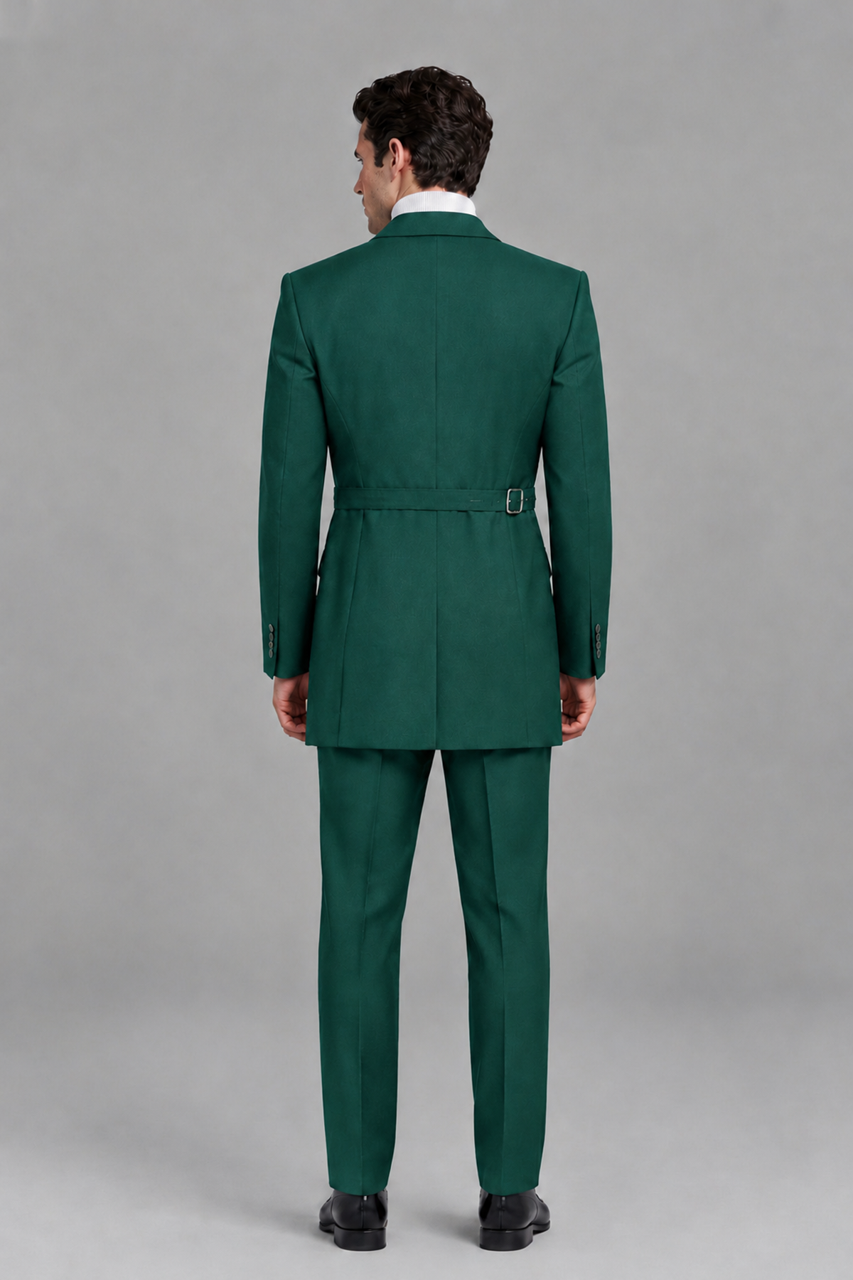 Savile Men's Teal Double Buckle Wrap Belted 2-Piece Suit Set – Peak Lapel Slim-Fit Jacket & Trousers - Teal - Teal_3