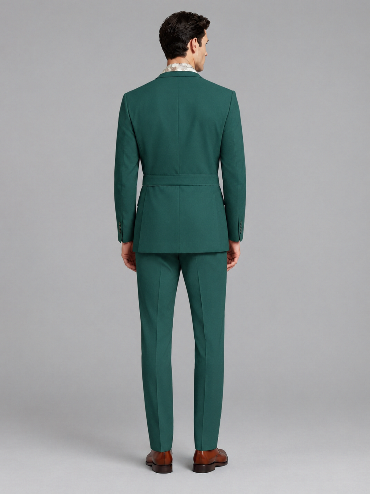 Savile Men's Teal Belted Wrap 2-Piece Suit – Peak Lapel Blazer & Tailored Trousers - SUC060 - Teal - Teal_3