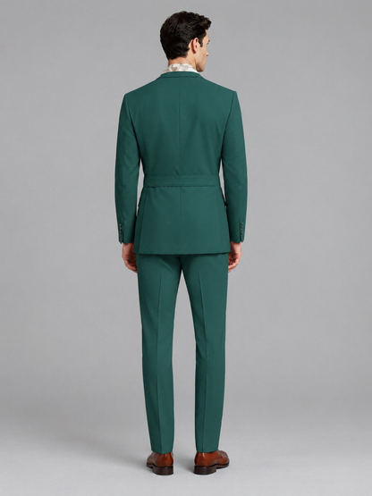 Savile Men's Teal Belted Wrap 2-Piece Suit – Peak Lapel Blazer & Tailored Trousers - SUC060 - Teal - Teal_3