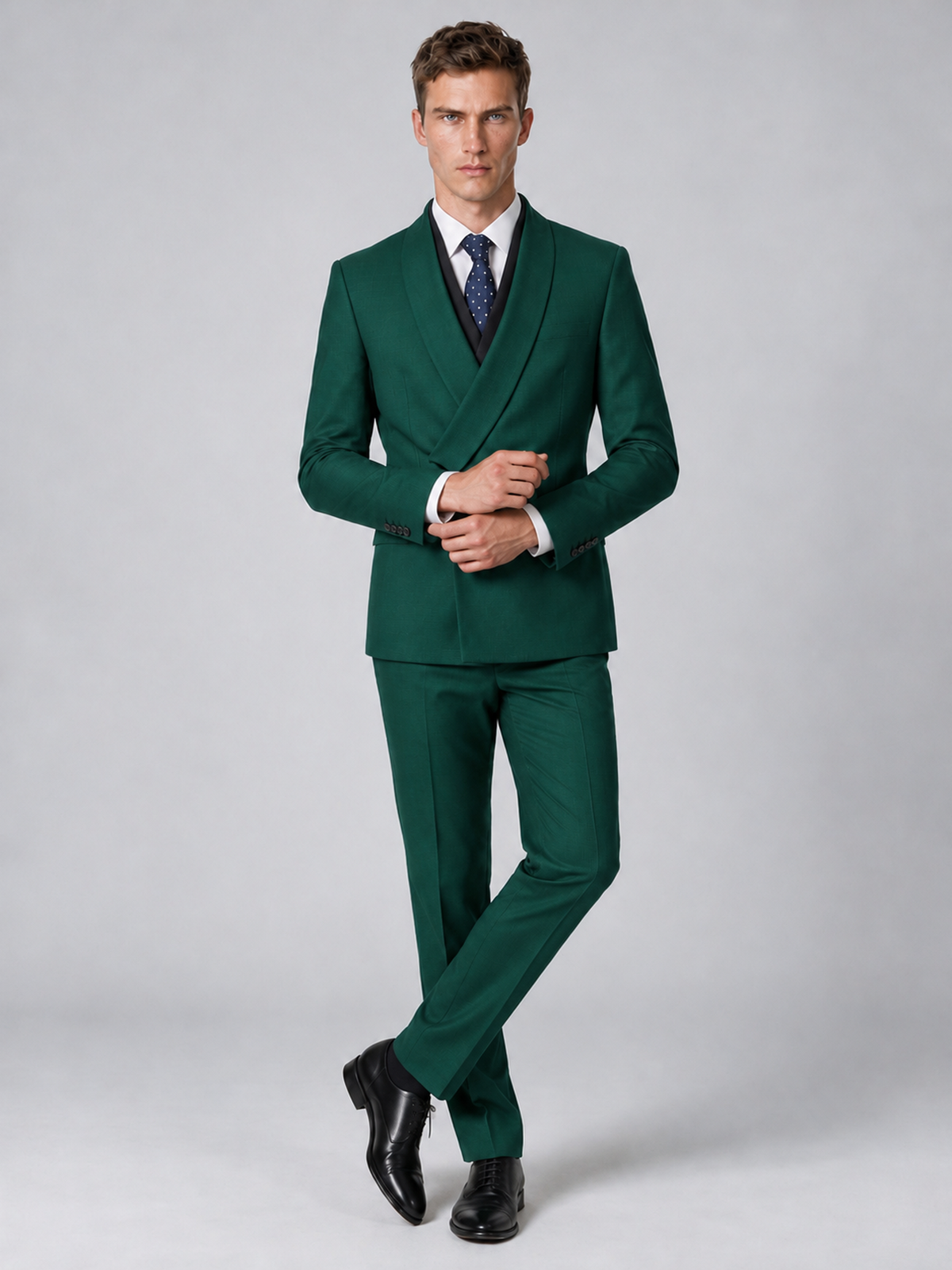 Savile Men's Teal Wrap Shawl Lapel 2-Piece Suit Set – Modern Jacket & Trousers - Teal - Teal_4