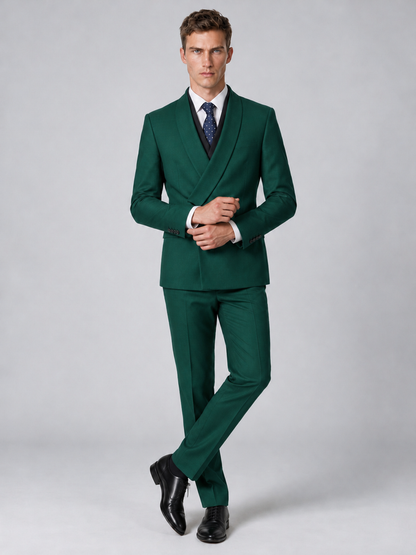Savile Men's Teal Wrap Shawl Lapel 2-Piece Suit Set – Modern Jacket & Trousers - Teal - Teal_4