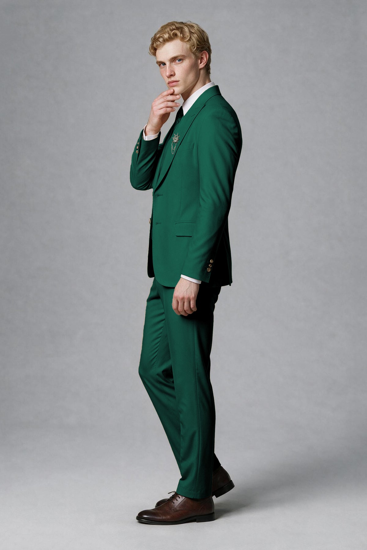 Savile Men's Teal Three-Piece Wedding Suit with Double-Breasted Waistcoat - Teal
