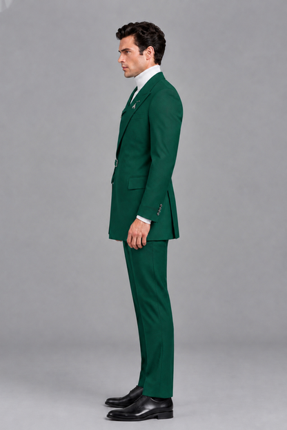 Savile Men's Teal Double Buckle Wrap Belted 2-Piece Suit Set – Peak Lapel Slim-Fit Jacket & Trousers - Teal - Teal_4