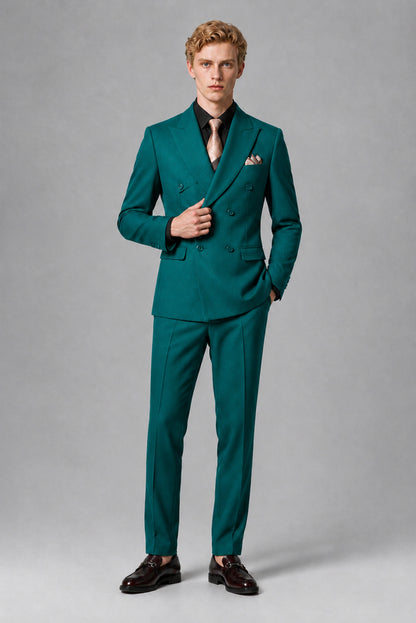 Savile Men's Teal Double-Breasted Two-Piece Suit - Teal