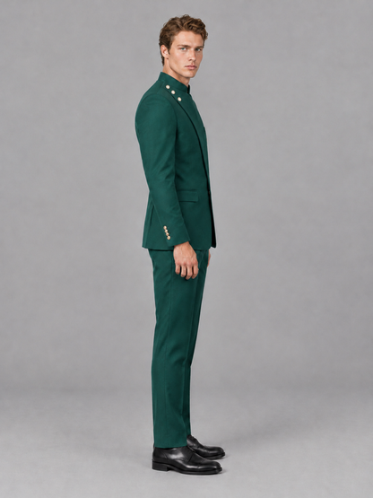 Savile Men's Teal Mandarin Collar Asymmetrical 2-Piece Suit Set – Modern Jacket & Trousers - Teal - Teal_5