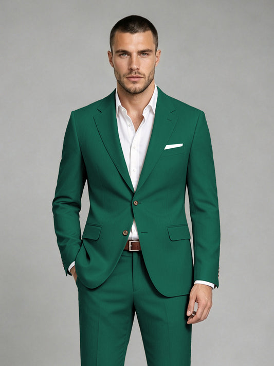 Savile Men's Dark Teal Wool-Blend 2-Piece Suit Set – Two-Button Notch Lapel Slim-Fit Blazer & Turn-Up Trousers - Teal