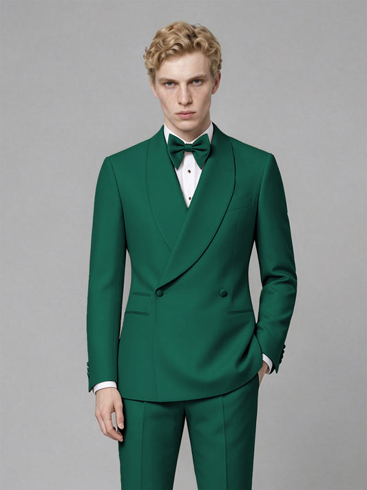Men's Teal Single-Button Teal Satin Shawl Lapel Tuxedo Suit Set | Blazer & Trousers - Teal