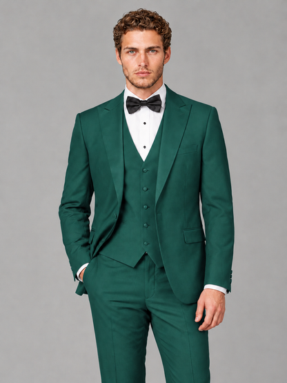 Savile Men's Teal Peak Lapel 3-Piece Tuxedo Suit | Jacket, Vest & Trousers - Teal