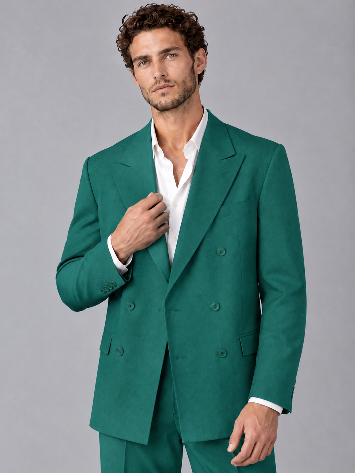 Savile Teal Beige Double-Breasted 2-Piece Suit with Peak Lapel - Teal