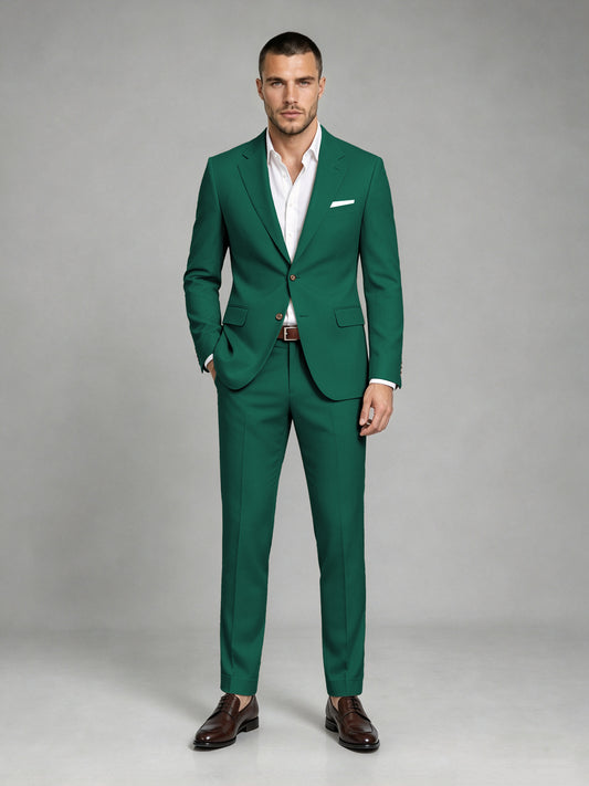 Savile Men's Dark Teal Wool-Blend 2-Piece Suit Set – Two-Button Notch Lapel Slim-Fit Blazer & Turn-Up Trousers - Teal