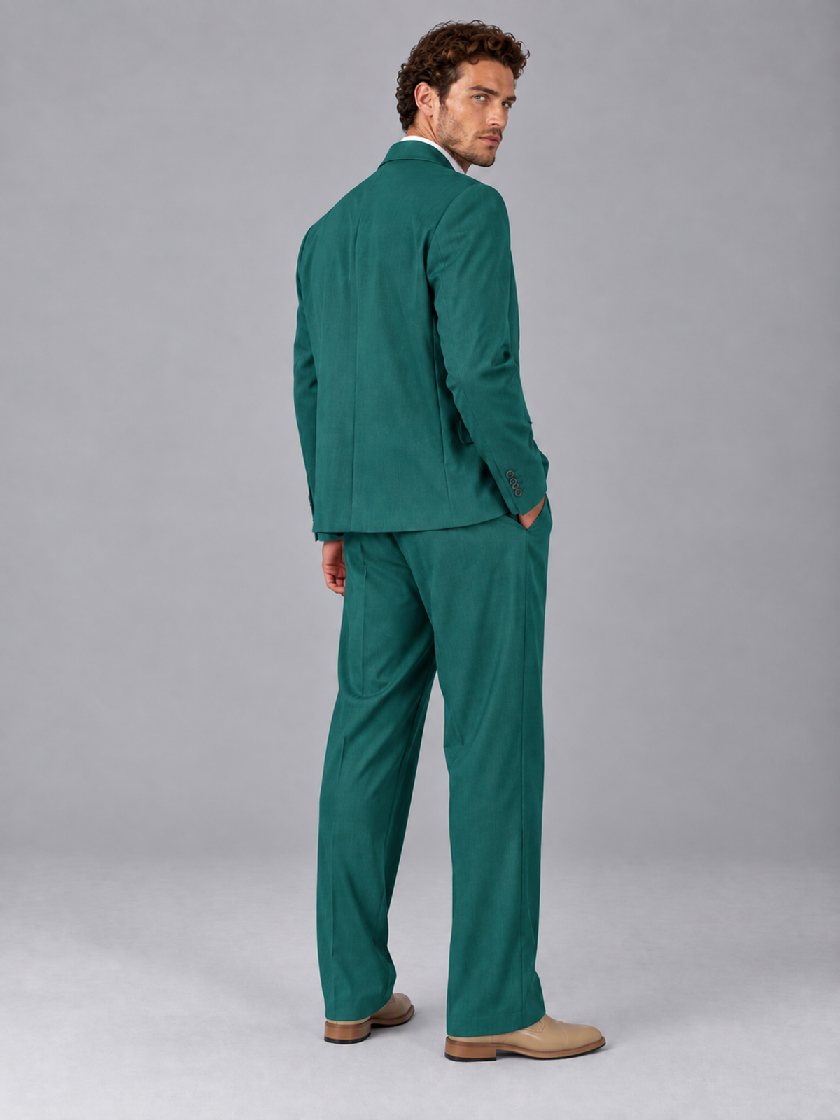 Savile Teal Beige Double-Breasted 2-Piece Suit with Peak Lapel - Teal