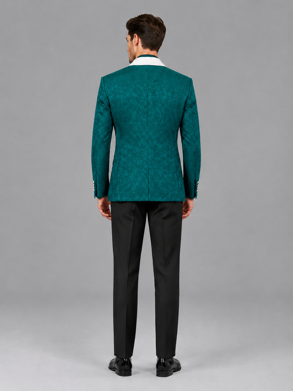 Savile Men's Teal Jacquard White Shawl Lapel 2-Piece Tuxedo Suit Set | Jacket & Trousers - Teal - Teal (2)