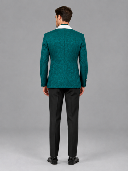 Savile Men's Teal Jacquard White Shawl Lapel 2-Piece Tuxedo Suit Set | Jacket & Trousers - Teal - Teal (2)